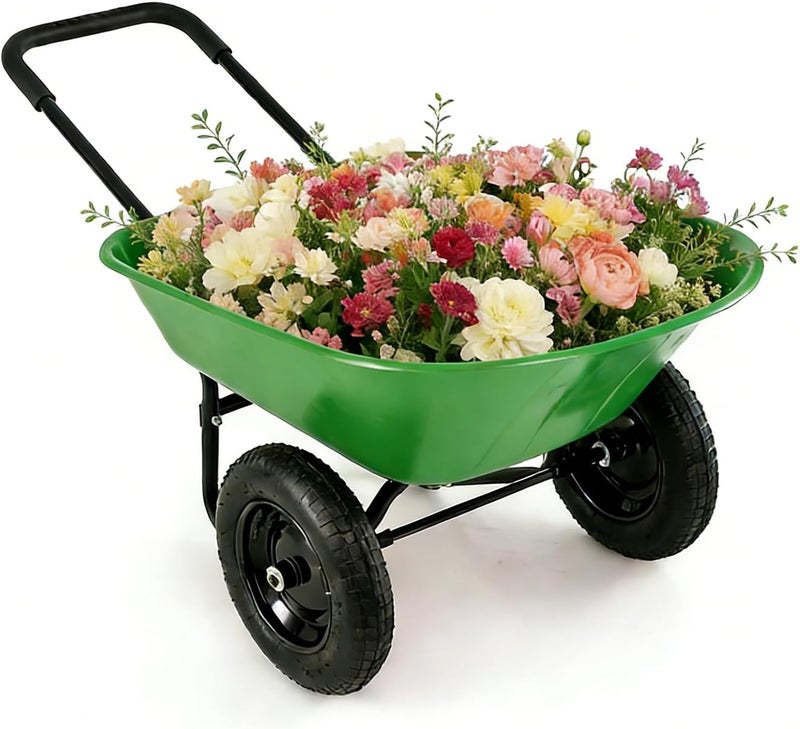 ERGOMASTER Dual-Wheel Wheelbarrow, Home Utility Garden Cart, Large Heavy Duty Yard Cart for Gardening (Bright Green) - Image 1